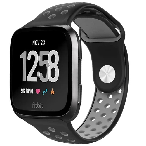 Для Fitbit Versa Lite ремешок для Fitbit Versa для женщин Мягкий силиконовый спортивный ремешок с вентиляционными отверстиями для Fitbit Versa - Цвет: Black Gray