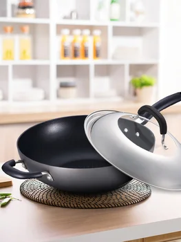 

Non-stick wok no-smoke flat-bottom household induction cooker gas stove for multi-function cooking pot 32