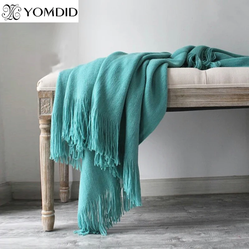buy Knitted Throw Travel Blanket Simple Air Conditioning Blanket Fashion shawl for Home Office Decorative Nap Sofa Throw Blanket