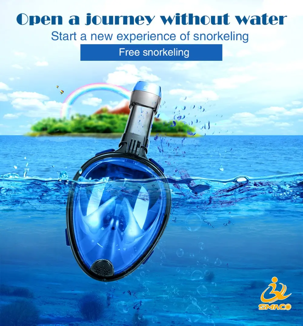 SMACO Original Snorkel Mask Full Face Scuba Diving Mask 180 Degree View Snorkeling Goggle Dry