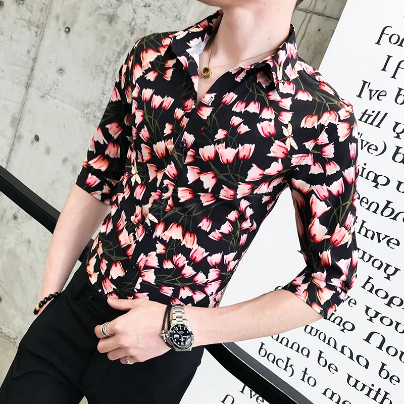 Floral Shirt Men Summer Print Turn-Down Collar Slim Fit Short Sleeve Top Shirt Blouse Men 2019 Floral Shirt Men Summer Print Turn-Down Collar Slim Fit Short Sleeve Top Shirt Blouse Men 2019