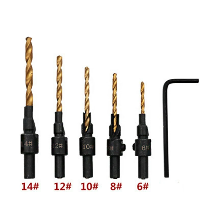 6 шт. HSS 1/4 круглая ручка конические Деревообработка потайной конус отверстие дрель Counterbored верхний винт проверочное буровое долото Глава