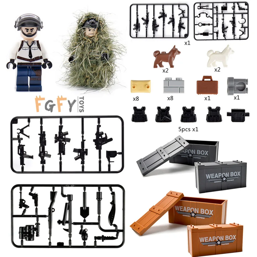

Military LEGOINGLY Weapon box WW2 Gun Weapon Bricks Jedi survival Eating chicken lead building blocks figures toys gift children