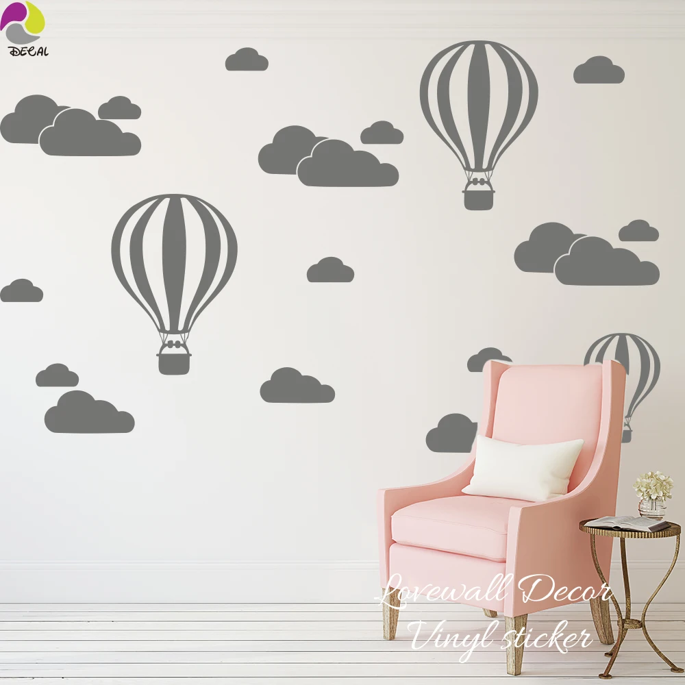 Cartoon Hot Air Balloons Cloud Wall Sticker Baby Nursery Kids Room Cute Balloon Clouds Wall Decal Living Room Vinyl Home Decor (3)