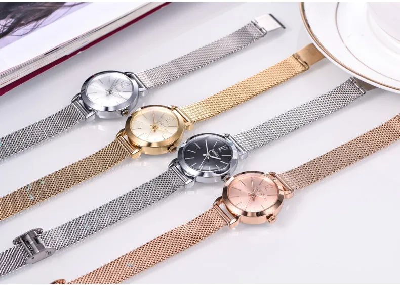 Топ Золотые женские часы Японии кварцевых часов тонкой моды часы браслет из нержавеющей стали простые для девочек на день рождения подарок