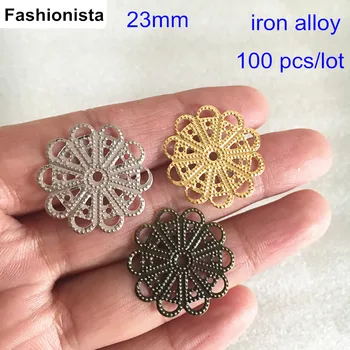 

100 pcs 23mm Metal Stamping Filigree Round Charm Connectors,Gold-color,Steel color,Bronze,Handmade Jewelry Project Supplies