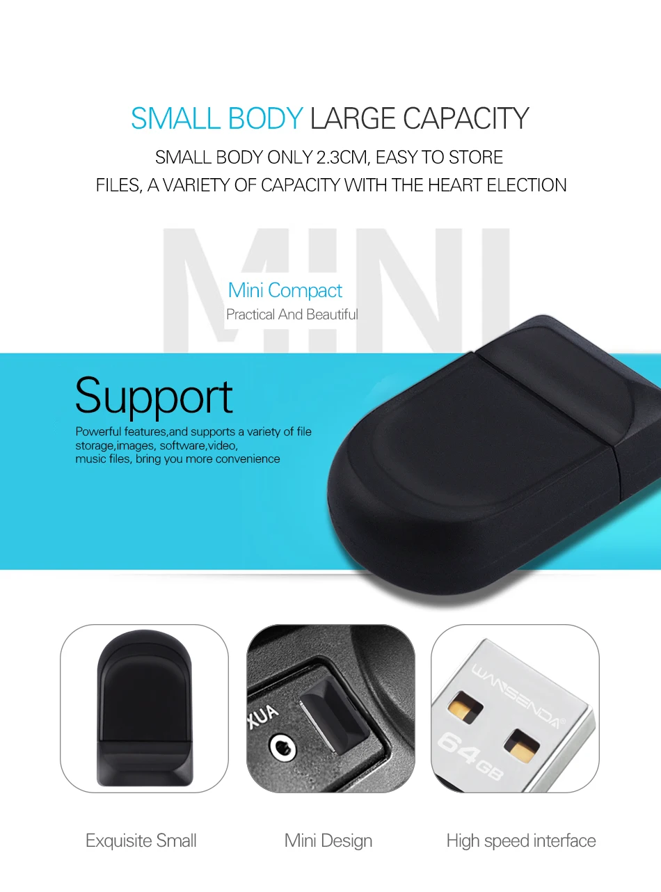 WANSENDA Super Mini USB Flash Drive Waterproof Pen Drive 64GB 32GB 16GB 8GB 4GB Thumbdrive Pendrive USB 2.0 Memory Stick