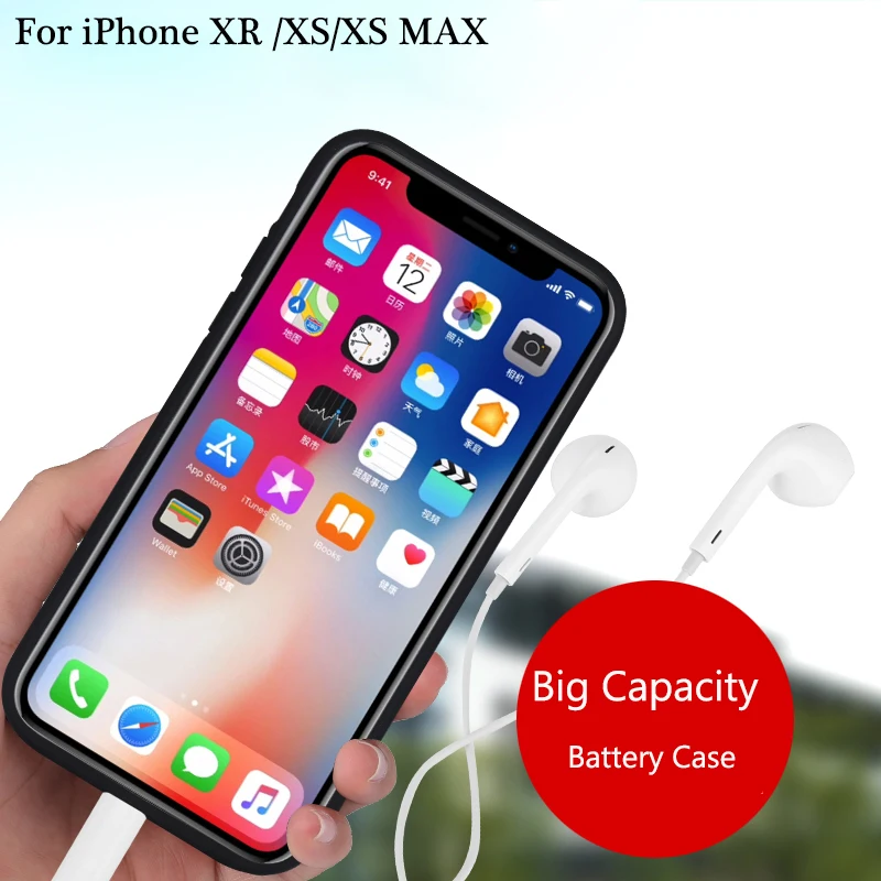 

6000 mAh Battery Case For iPhone XR Rubber External Battery Capa For iPhone XR Smart Charger Cover With Bracket