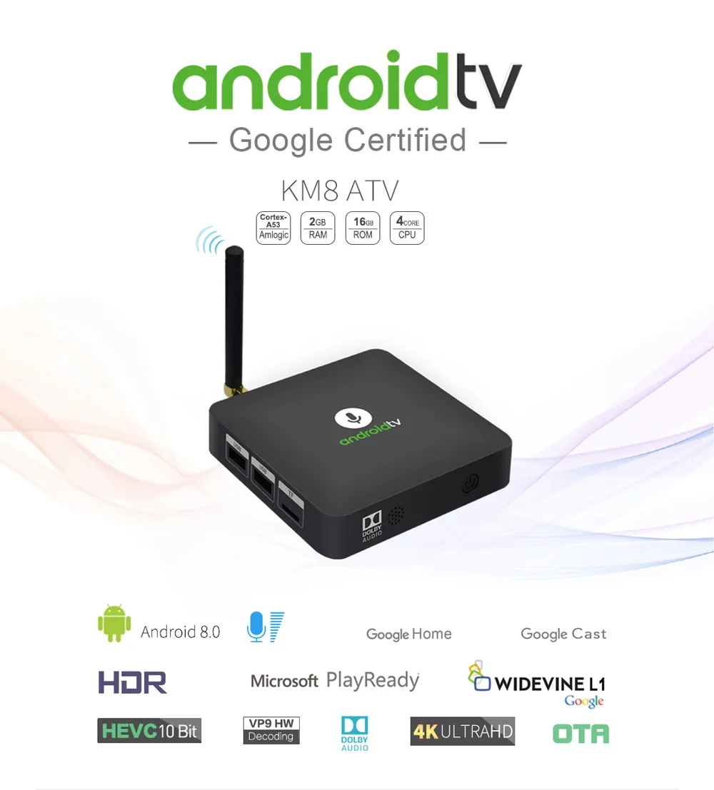 MECOOL KM8 Android 8,0 tv BOX Smart tv Box 2 Гб 16 Гб Amlogic S905X четырехъядерный Google WiFi телеприставка с голосовым пультом дистанционного управления pk X96mini