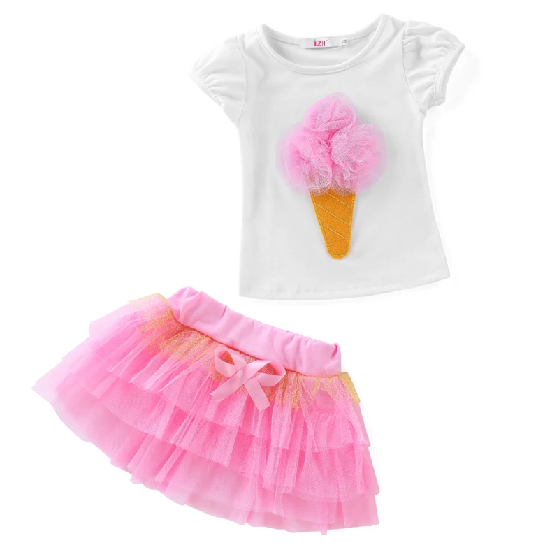LZH/детская одежда коллекция года, летняя одежда для девочек Футболка с цветочным принтом+ юбка комплект из 2 предметов детский спортивный костюм для девочек, комплекты одежды для девочек
