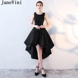 JaneVini Высокий Низкий Черный невесты платья для свадеб 2018 Линия Scoop шеи Кружева аппликации из бисера атласные платья Плюс размеры