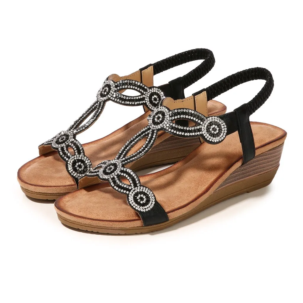 

SAGACE Women Rhinestone Vintage Wedge Sandals Shoes Bohemian Casual Sandals Rome Shoes High Quality Sexy Outside Ladies Shoes