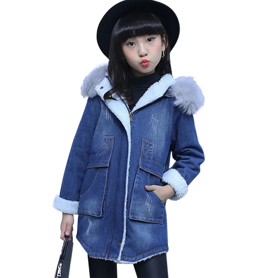 

Girls Denim Coats Cotton Padded Children's Outerwear For Girls Winter Kids Jacket Teenage Clothes For Girls 6 8 10 12 13 Years