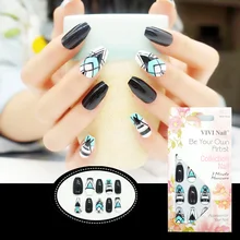 Faux ongles en plastique pour filles, 24 pièces/lot, ballerine, géométrie, presse, doigts, couverture complète, Art de manucure et de pédicure