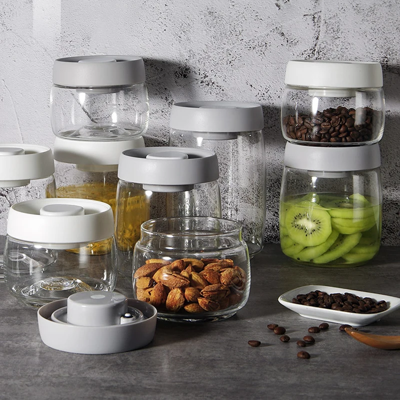 

1pcs Evacuated glass sealed tank Kitchen Food container coffee candy Storage Tank Cereal Snack Box cookie spices jar mx2251352