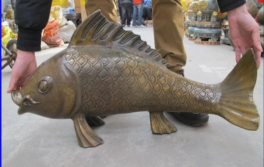 

Lucky Chinese classical Bronze copper wealth carp Fish Feng Shui Statue