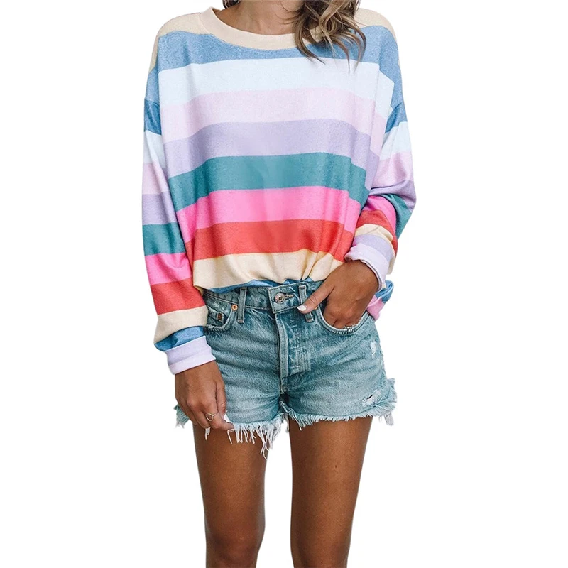 stripe patchwork loose women tshirt t-shirts 2018 new autumn long sleeve harajuku tee shirt femme casual ladies tops blusas Tops