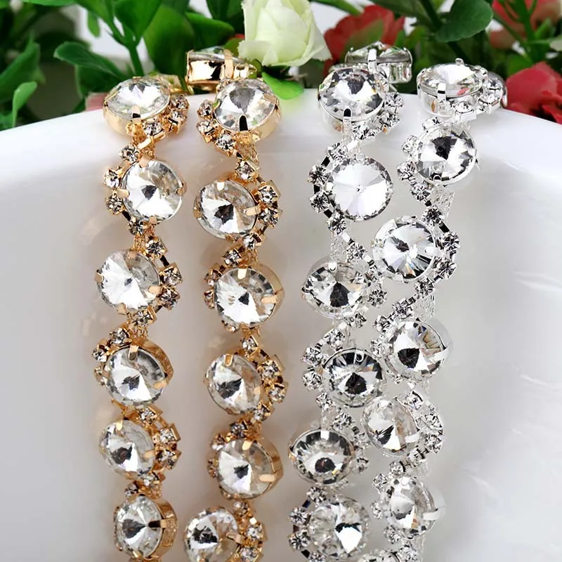 

1yard Satellite wave glass crystal Rhinestone claw chain For DIY Wedding Dress Decoration Sew on Garment Bags