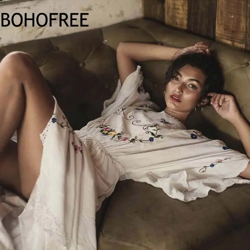 BOHOFREE Цыганское Платье для невесты белое хлопковое длинное платье с цветочной
