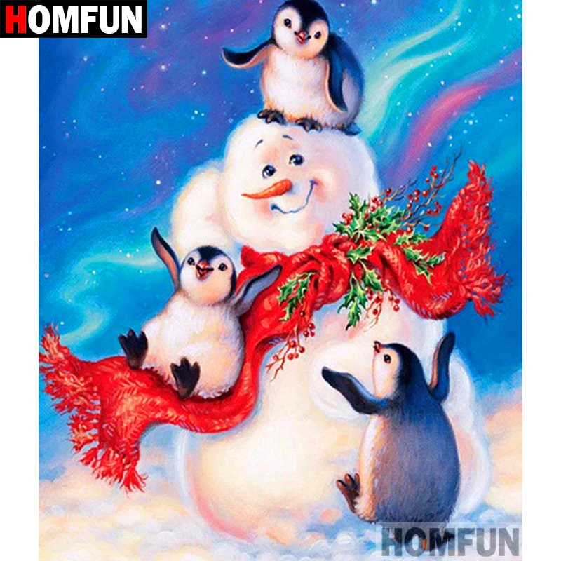 Алмазная 5D картина HOMFUN A09004 полноразмерная/круглая вышивка Снеговик Пингвин