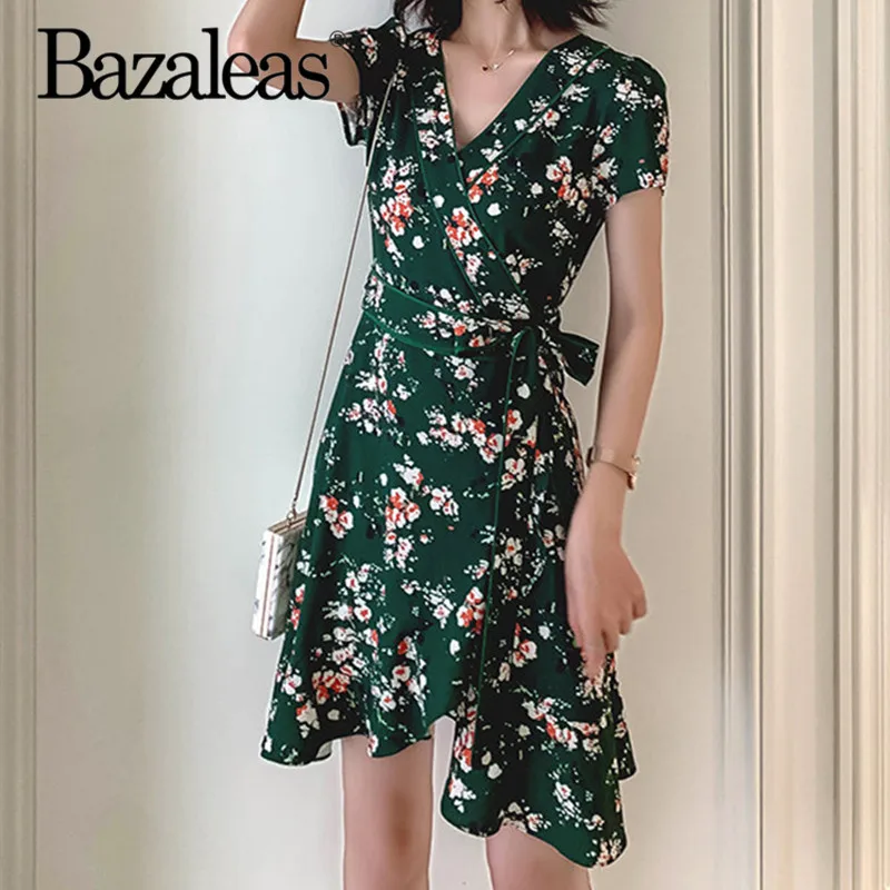 Bazaleas праздничные пояса vestidos винтажные зеленые Цветочные Лоскутные женские платья модные женские платья повседневные