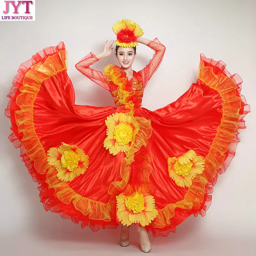 Танцевальный костюм для фламенко расширительное платье современное, для танцевальных выступлений юбка с лепестками испанское фламенко платье 360/540/720