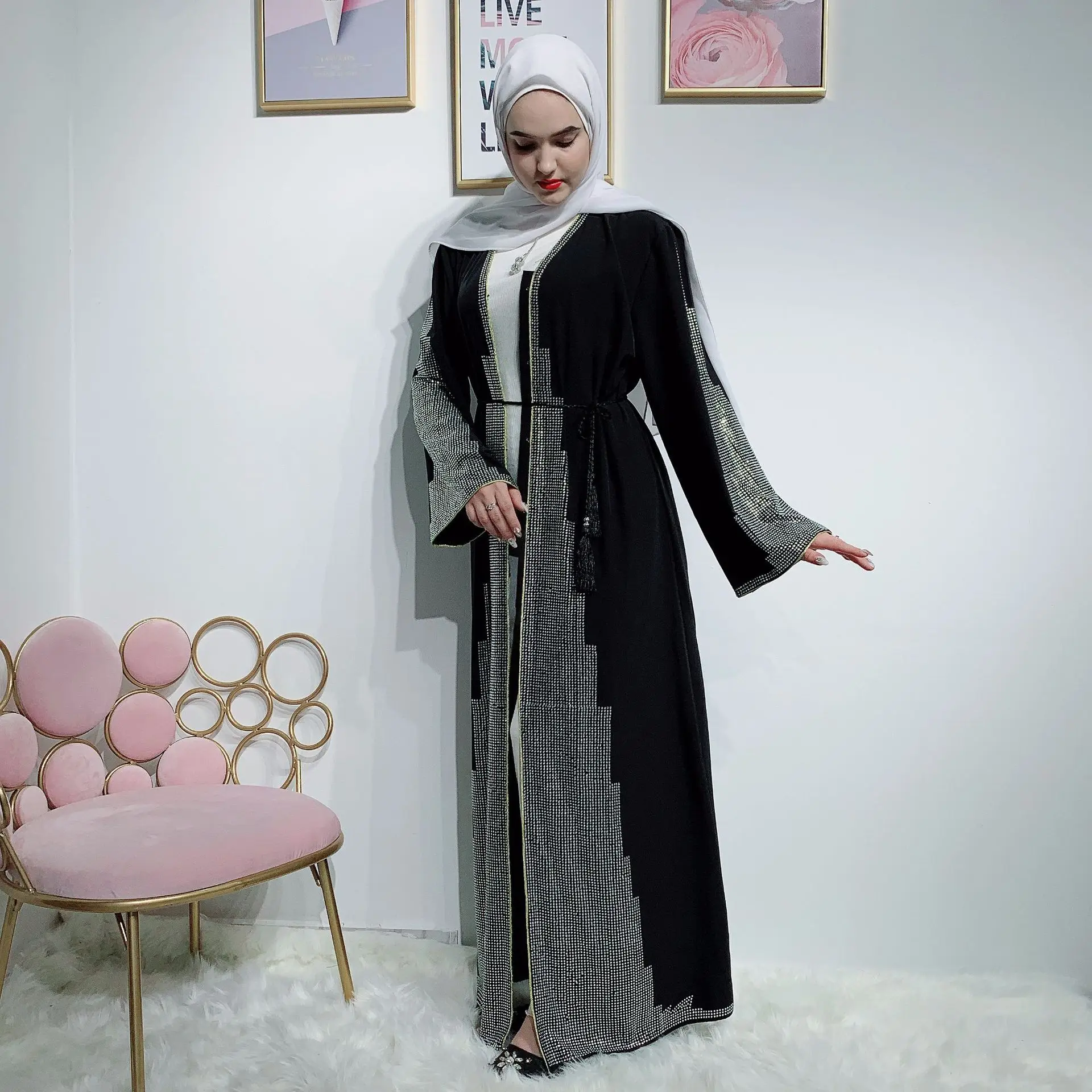Женское мусульманское платье Абая, кардиган, Клубные вечерние платья, Восточный халат из марокена, мусульманская одежда, Саудовская Аравия