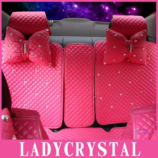 Ladycrystal Custom Lovely Pink Leather Car Styling Seat Cover Diamond