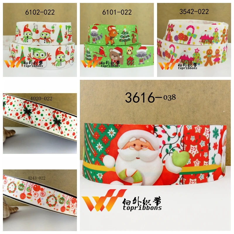 

Free shipping 50 yard per size christmas ribbon printed grosgrain ribbon 3616