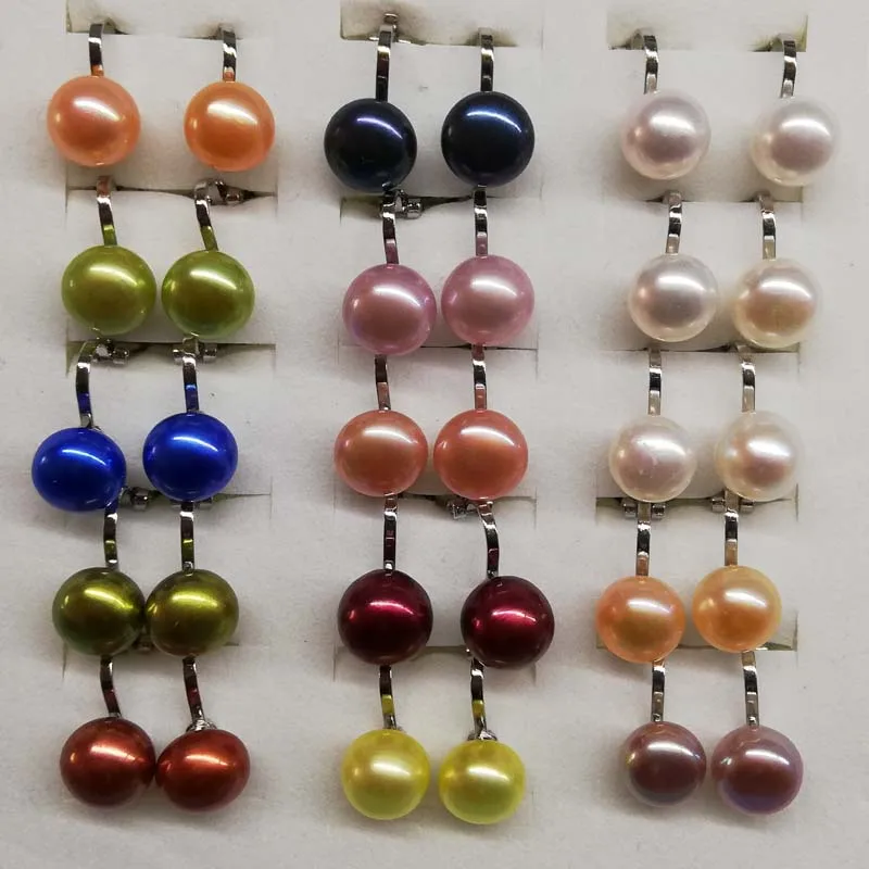 

wholesale 15pairs multicolors clip pearl earrings 9mm silver plated free shipping