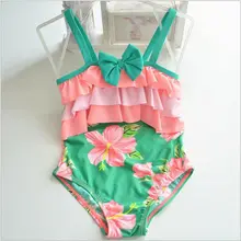 Новинка года; слитный купальник принцессы с зелеными оранжевыми цветами для маленьких девочек; популярный весенний студенческий купальник