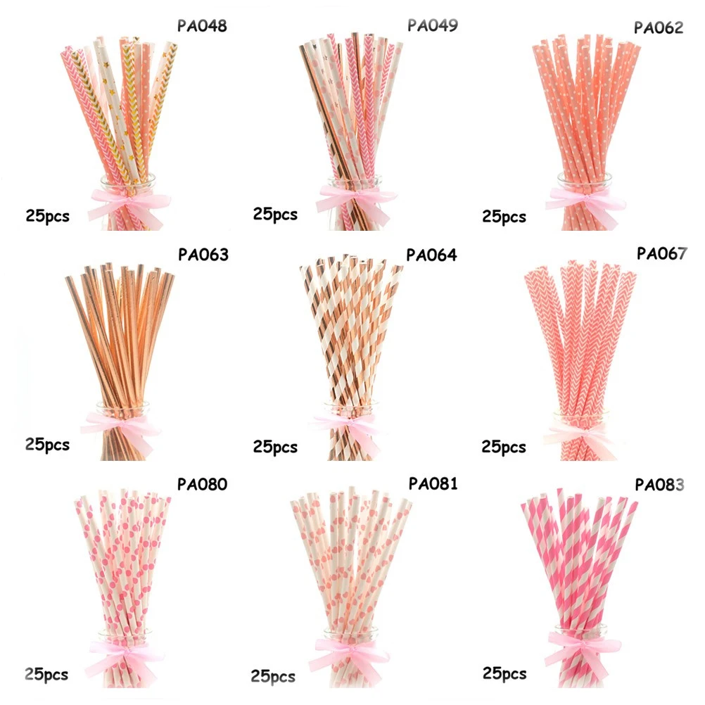 

25pcs happy birthday Paper Drinking Straws Stripe Polka Dot bachelorette party ramadan decoration babyshower paper straw