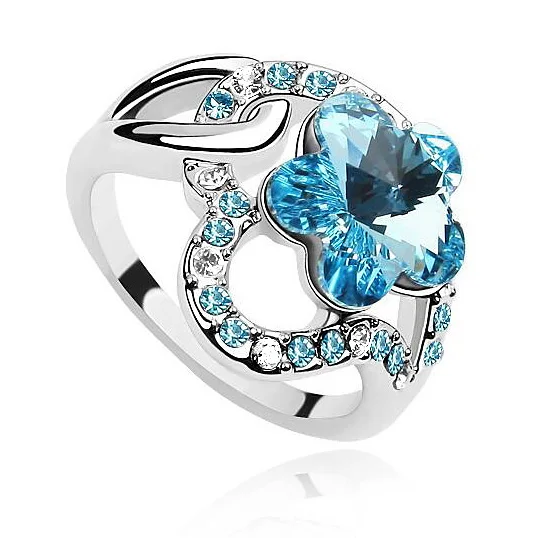 

Elegant Plum Flower Rings Crystals from Swarovski White Gold Color Perfect Finger Ring Acessories Jewelry Christmas Gift