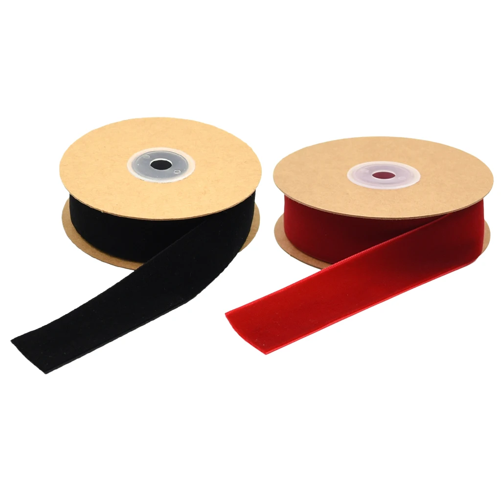 2 Rolls /pack 20yds Lace Trim Sewing Crafts Velvet Ribbons 1cm For Clothes Shoes Bags Ornaments Gift Wrapping  Black + Red