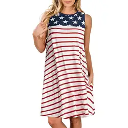 Новое поступление, вечерние женские повседневные платья с карманами в патриотическую полоску, со звездами и американским флагом