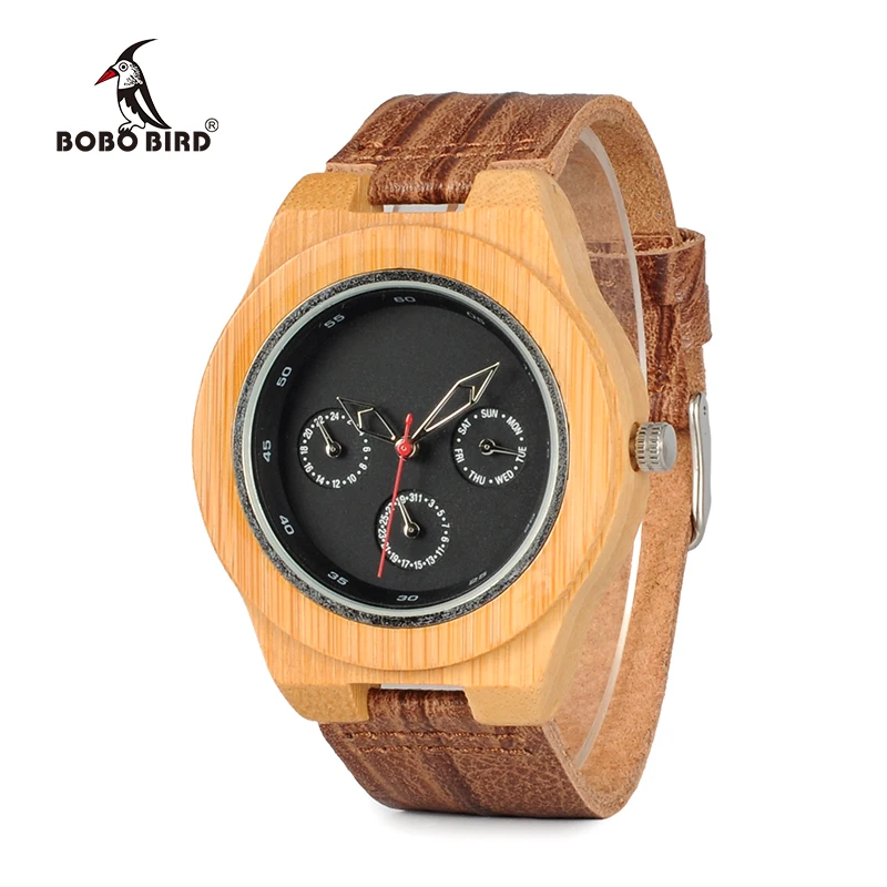 BOBO BIRD Brand Designer Bamboo Wood Watch Men Soft Cork Leather Band Watches Wristwatch Auto Date Calendar Accept Logo