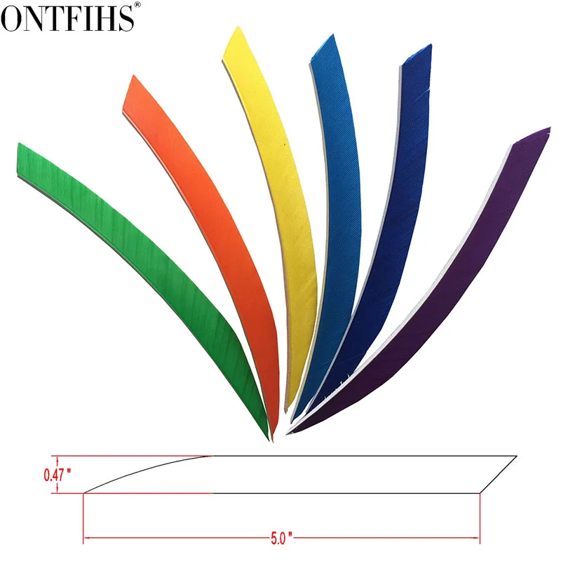 

ONTFIHS Archery Fletches Feather - 5inch Traditional Kyudo Multicolor Arrow Fearher Fletching - 50pcs