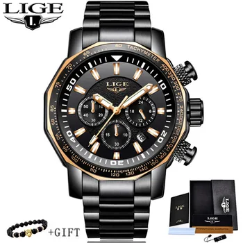 

LIGE Watch Men's Fashion Sports Quartz Big Dial Clock All Steel Mens Watches Top Brand Luxury Waterproof Watch Relogio Masculino