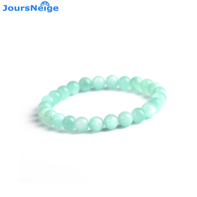 Light Green Pattern Natural Stone Bracelets Round Beads Elasticity Line