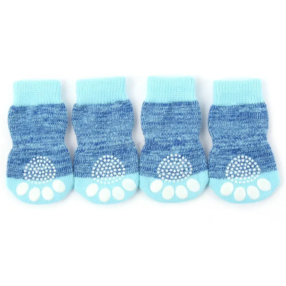 4 шт. зимние теплые мягкие носки для домашних животных с маленькой собачкой Нескользящие Хлопковые вязаные носки зимняя обувь для домашних животных с нескользящей подошвой - Цвет: Синий