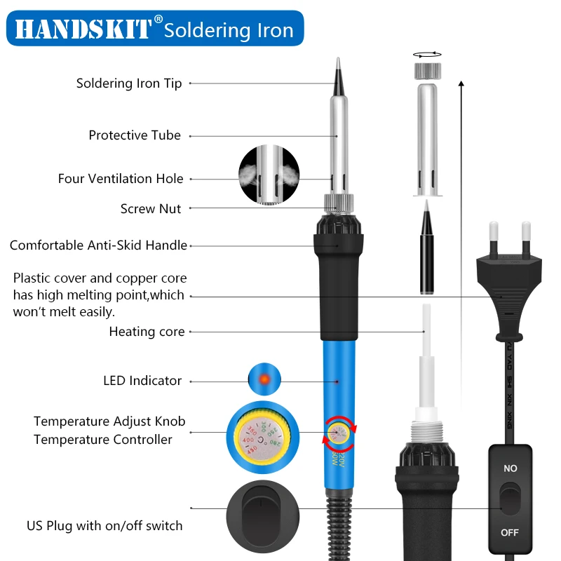 Handskit 110 В/220 В паяльник Комплект Электрический On-OFF переключатель паяльник с ножом Пемба подставка паяльные железные инструменты набор