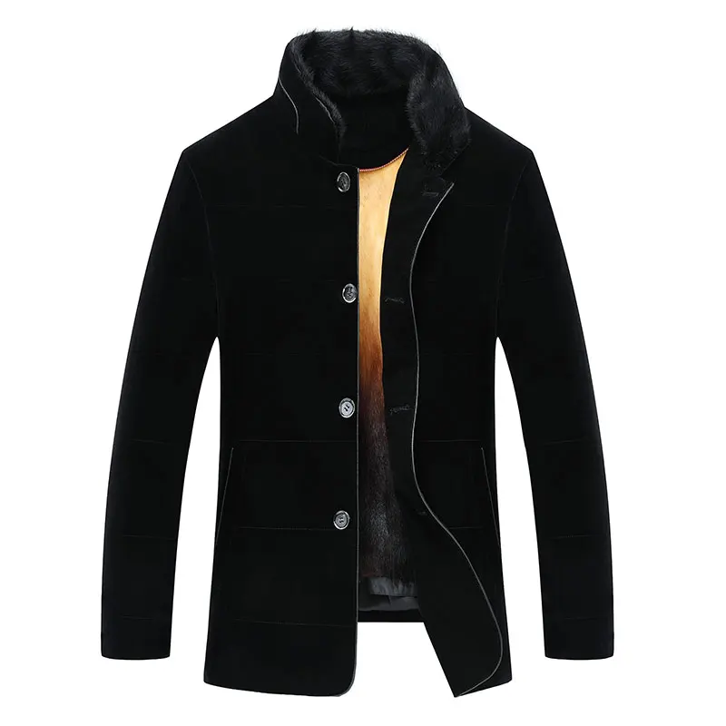 AYUNSUE настоящая норковая шуба мужская зимняя куртка мужская Золотая норковая меховая теплая парка Homme теплая плюс размер пальто из норки M16D01455 KJ1545 - Цвет: Stand collar