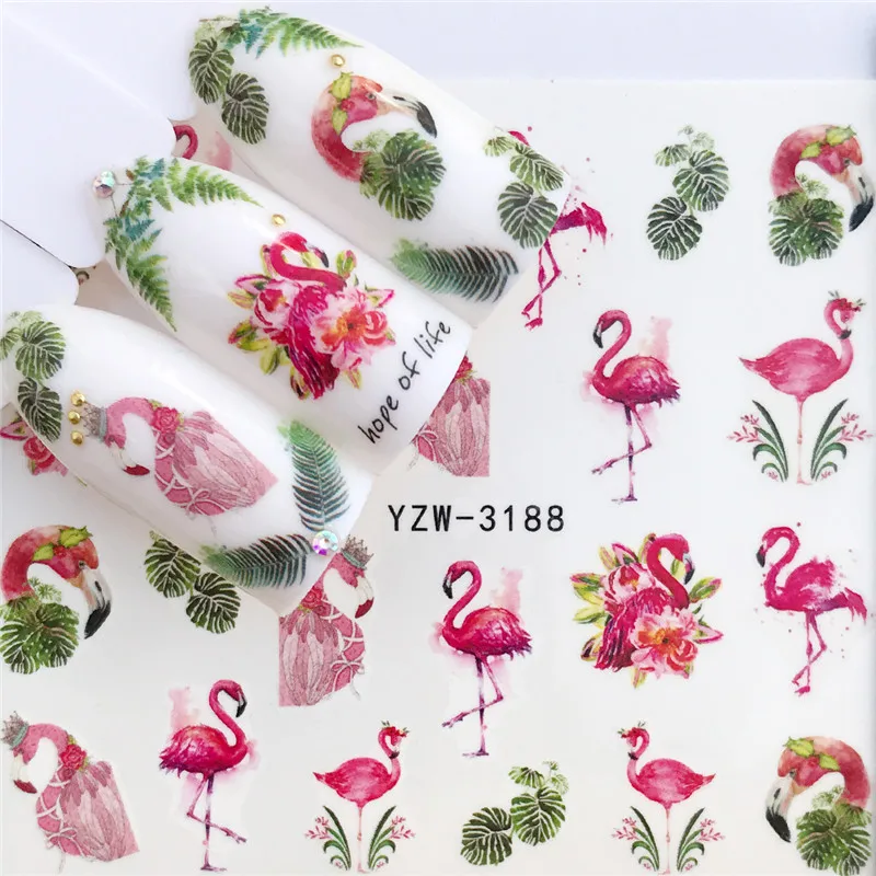 

ZKO 1 PC Colorful Flower / Flamingo Water Transfer Nail Art Sticker Beauty Red Maple Leaf Decal Nails Art Decorations