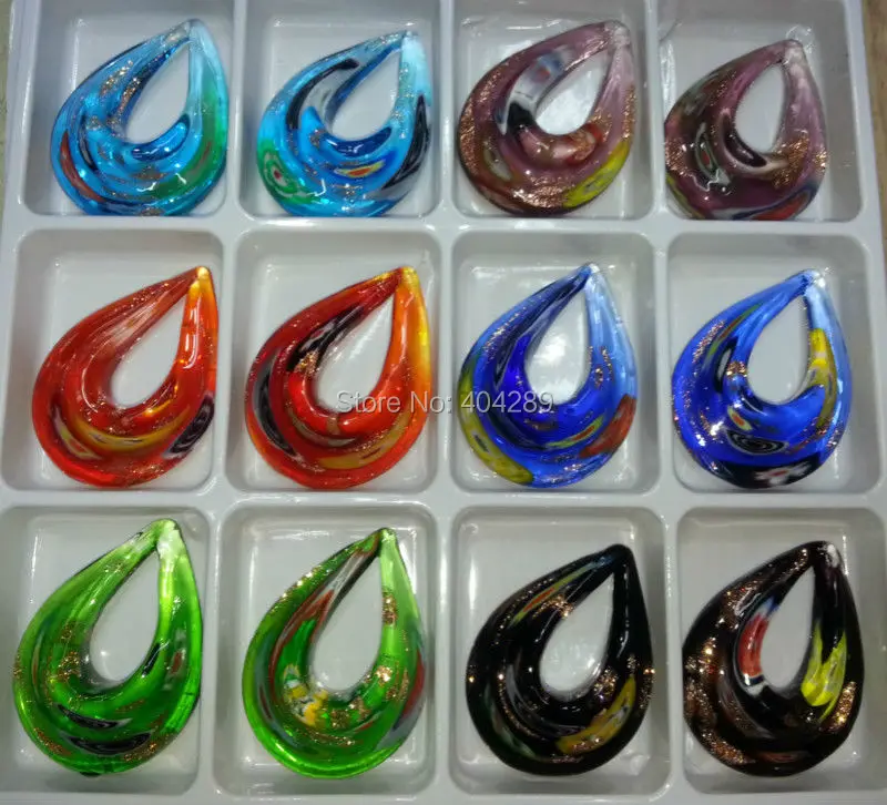 

Wholesale 12pcs High Quality Gold Silver Foil Murano Lampwork Glass Pendant Necklace for Women