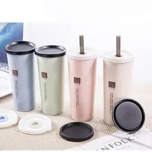 Пшеничная чашка с соломинкой для взрослых и студентов, чашка с двойным покрытием, пластиковая Удобная кружка в Корейском стиле, инновационная Однослойная чашка