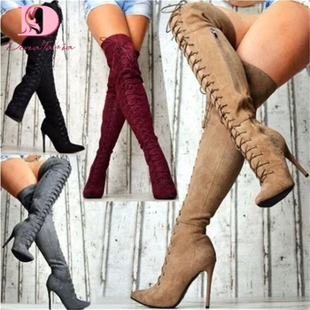 

DoraTasia brand design big Size 35-47 Pointed Toe Party sandals Woman Shoes High Heels Shoes Woman over the knee boots