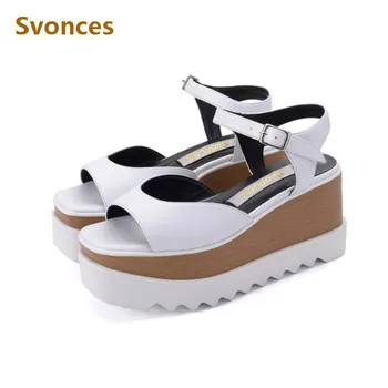 

Thick Bottom Women Sandals Flats Platform Luxury Designer Shoes Woman Heels Shoes Solid Sdars Fashion Buckle Brand New Sandalias