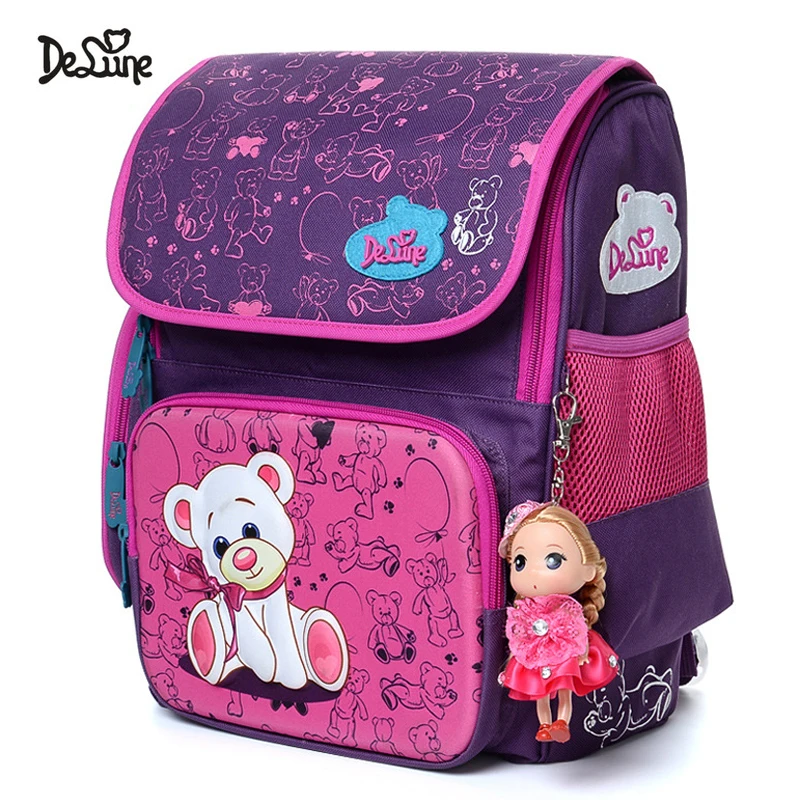 

Delune Orthopedic Cartoon Bear Backpack Doll Pendant School Children School Bags Waterproof Backpacks Girls School Backpacks