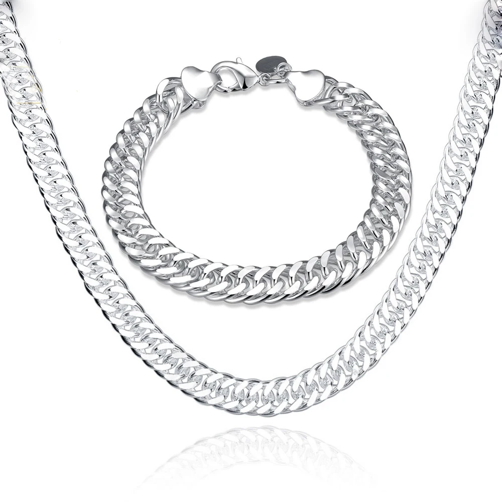 10mm-20-8-Men-s-Chain-Curb-Cuban-Link-Silver-Plated-Necklace-Bracelet-Set-Jewelry-Gifts
