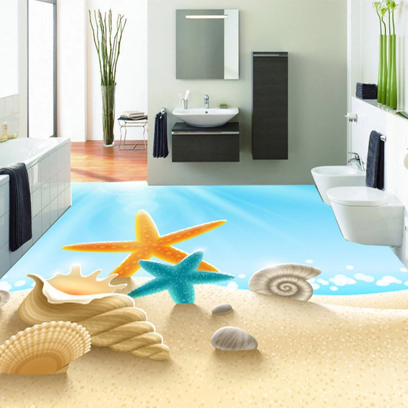 

Custom 3D PVC Floor Mural Wallpaper Sea Beach Shell Photo Mural Wall Paper Self Adhesive Anti-Slip Floor Sticker Room Decor